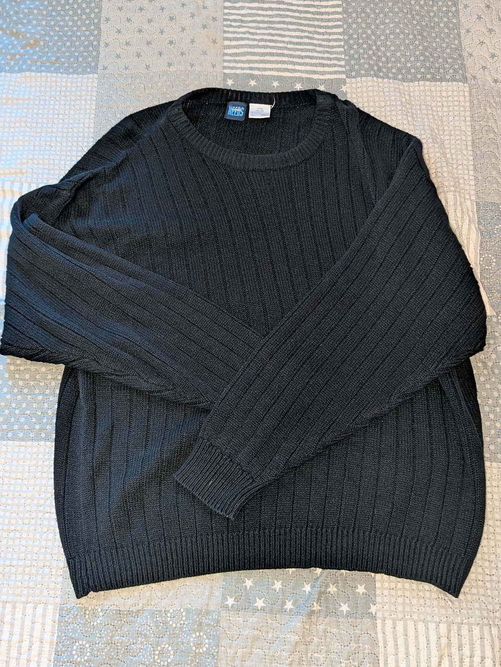 Essentials Men's Black Rib-Knit Crewneck Sweater